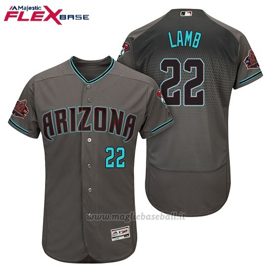 Maglia Baseball Uomo Arizona Diamondbacks 22 Jake Lamb Grigio Aqua Alterner 20 Anniversario Flex Base